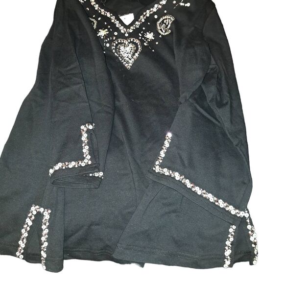 SALE!! NWT-Quacker Factory Black Heart Sequin/Bead Embellished T-Shirt XL - Picture 5 of 8